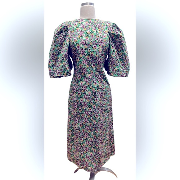 Isabel Marant pour H&M Floral Midi balloon sleeve Dress - Green and Pink - Picture 7 of 9
